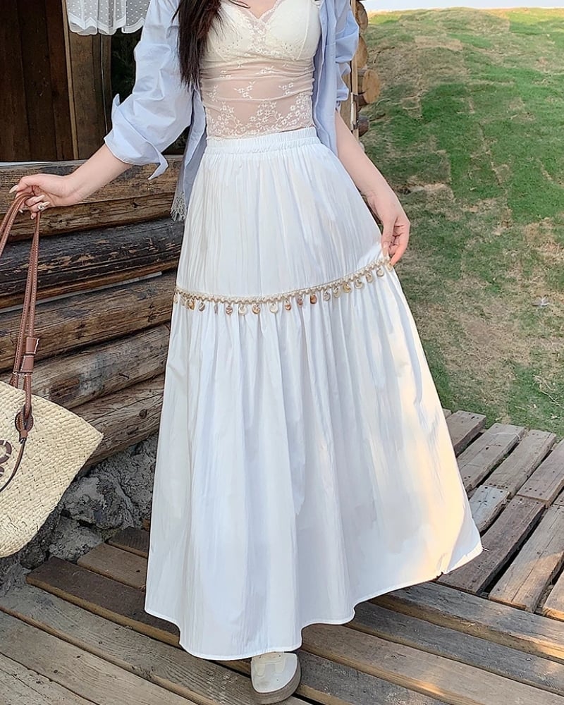 Jupe plissée bohème taille haute coréenne