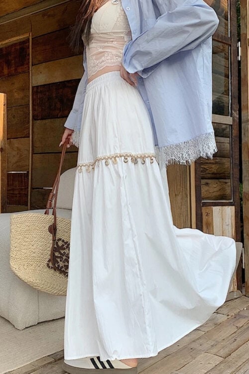 Jupe plissée bohème taille haute coréenne
