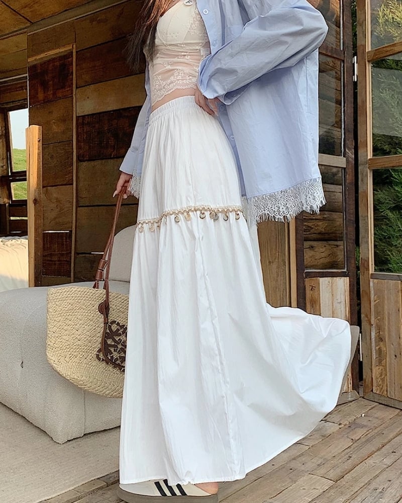 Jupe plissée bohème taille haute coréenne