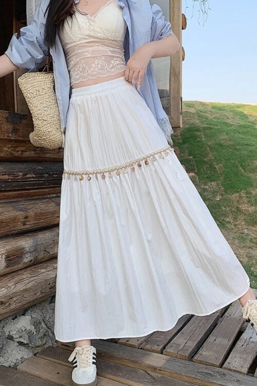 Jupe plissée bohème taille haute coréenne