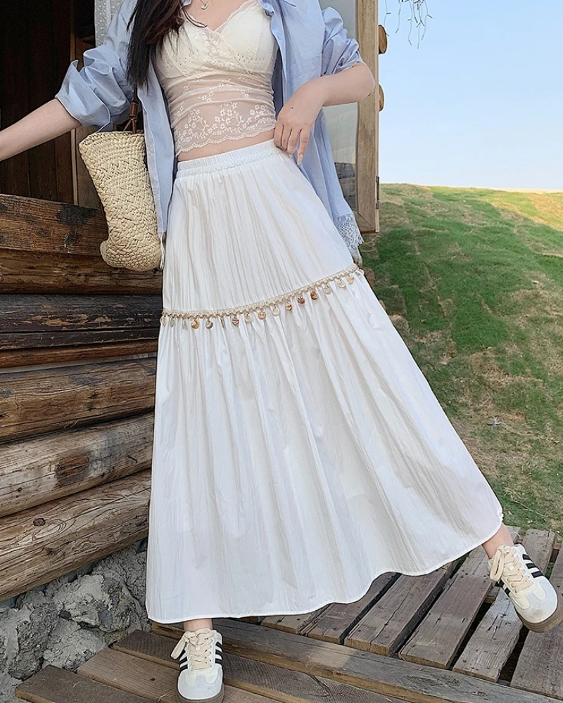 Jupe plissée bohème taille haute coréenne