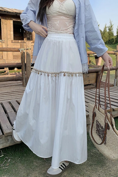 Jupe plissée bohème taille haute coréenne