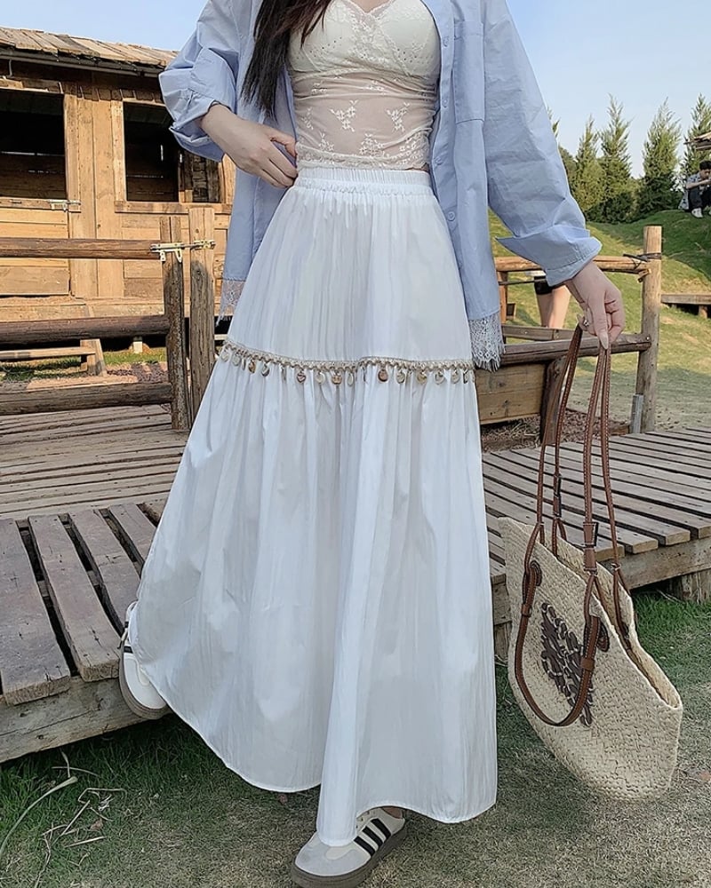 Jupe plissée bohème taille haute coréenne