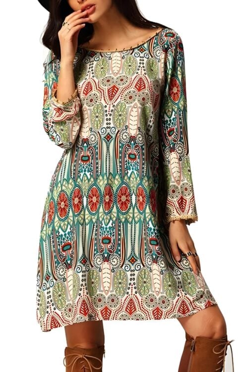 Robe courte imprimé floral bohème été