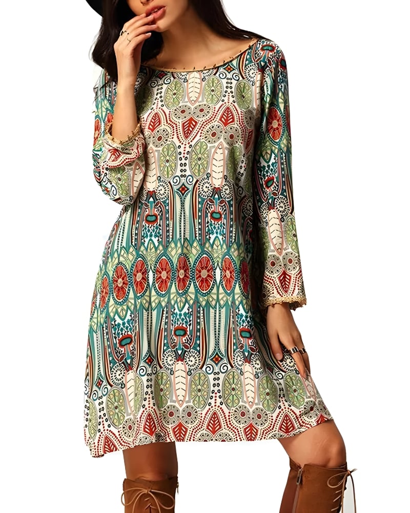 Robe courte imprimé floral bohème été