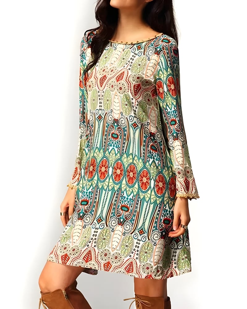 Robe courte imprimé floral bohème été