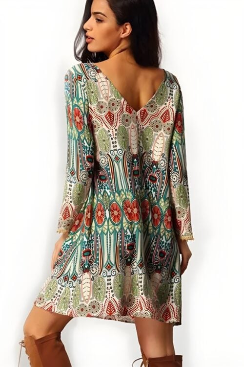 Robe courte imprimé floral bohème été