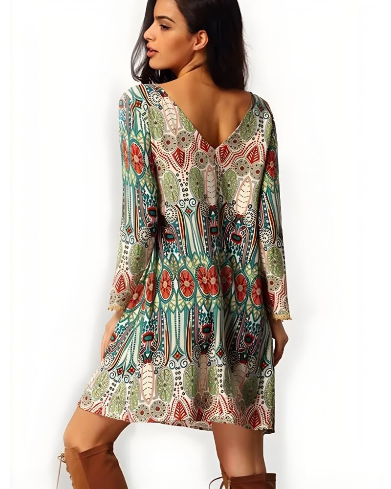 Robe courte imprimé floral bohème été