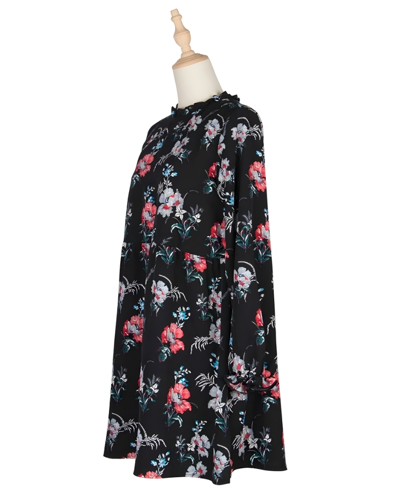 Robe courte manches longues dentelle col Rond