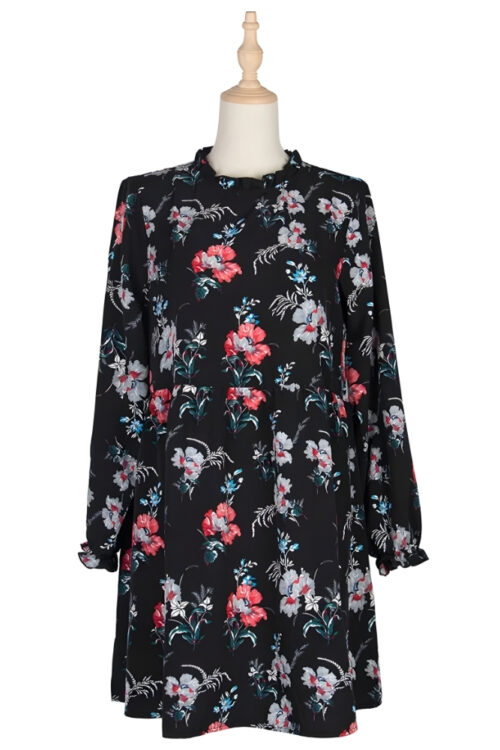 Robe courte manches longues dentelle col Rond