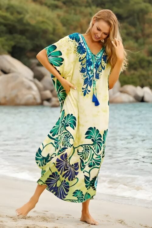 Robe de plage longue bohème imprimée fleurs