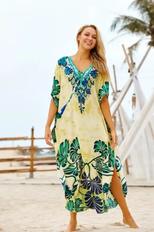Robe de plage longue bohème imprimée fleurs