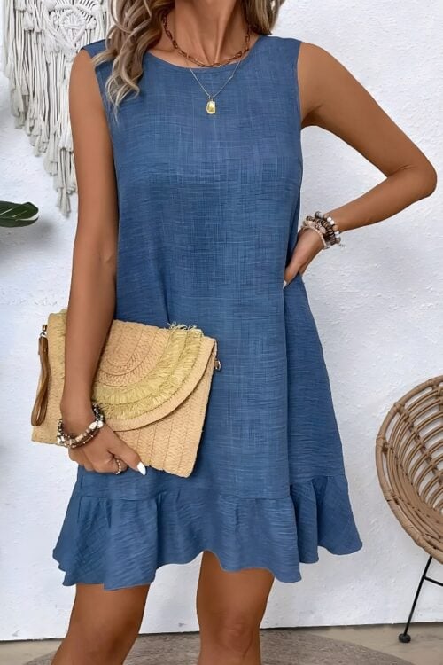 Robe décontractée col rond manches courtes bohème