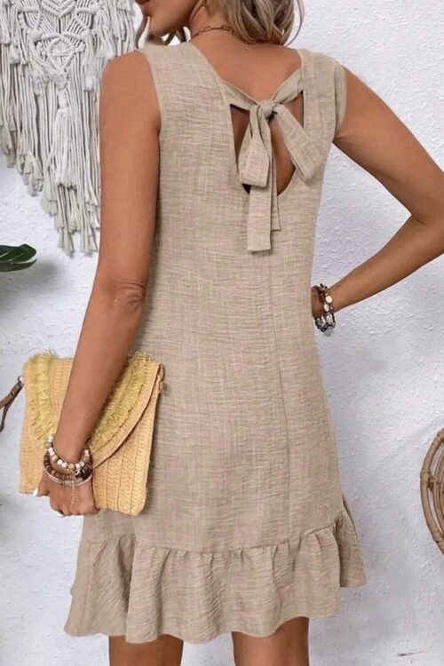 Robe décontractée col rond manches courtes bohème