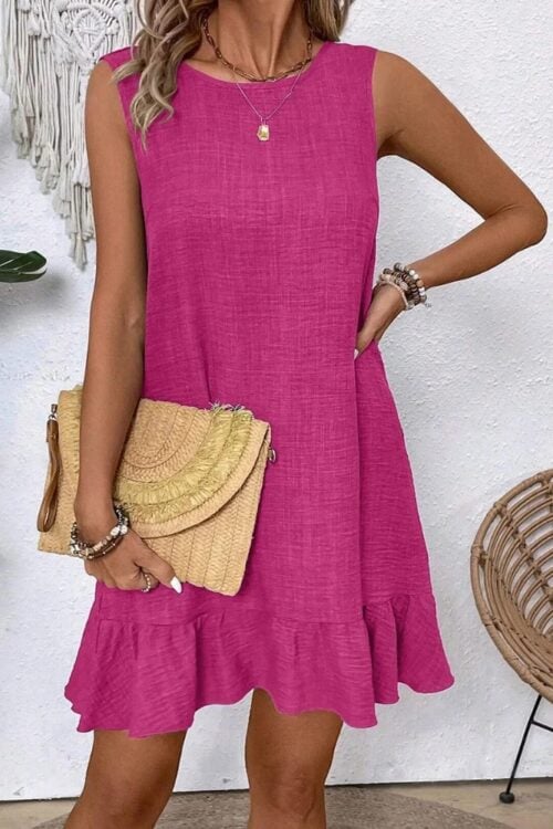 Robe décontractée col rond manches courtes bohème