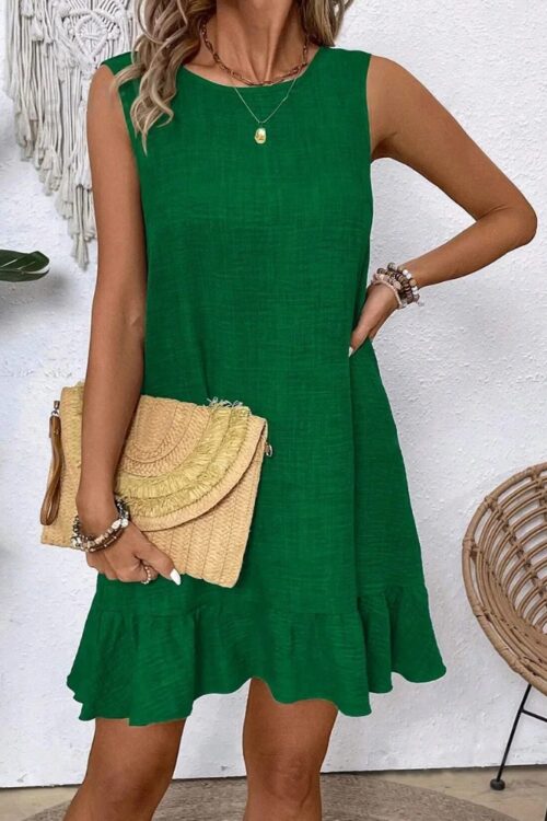 Robe décontractée col rond manches courtes bohème