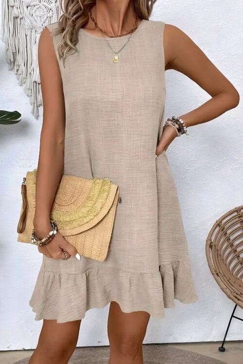 Robe décontractée col rond manches courtes bohème