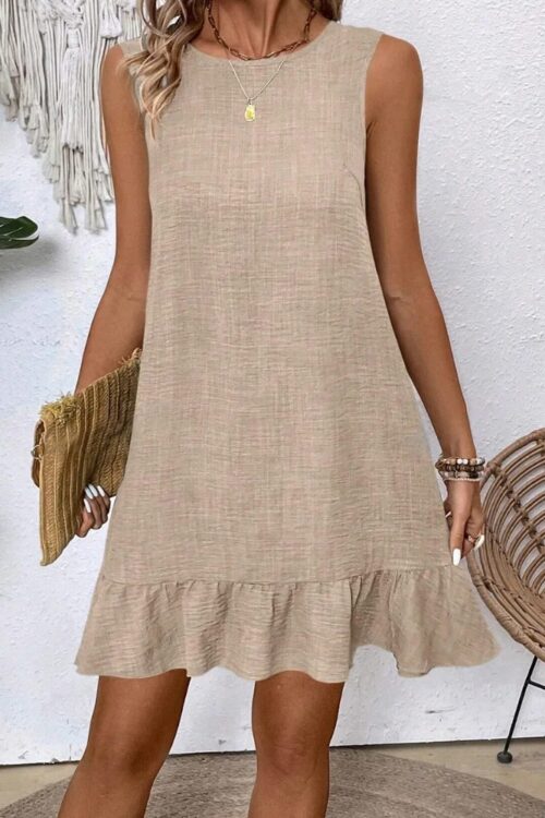Robe décontractée col rond manches courtes bohème