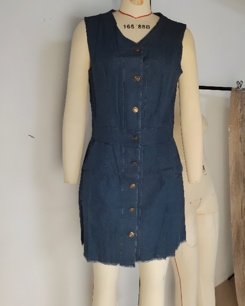 Robe en jean col V vintage bohème été