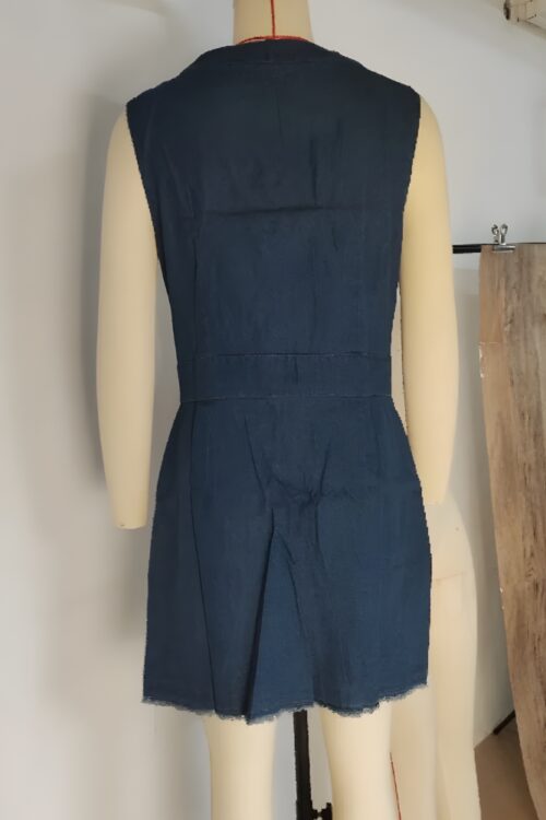 Robe en jean col V vintage bohème été
