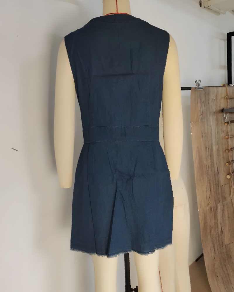 Robe en jean col V vintage bohème été