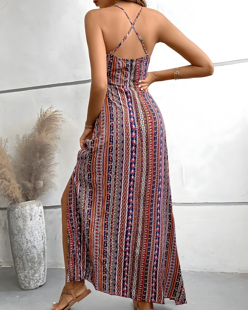 Robe longue boho plage dos nu ethnique