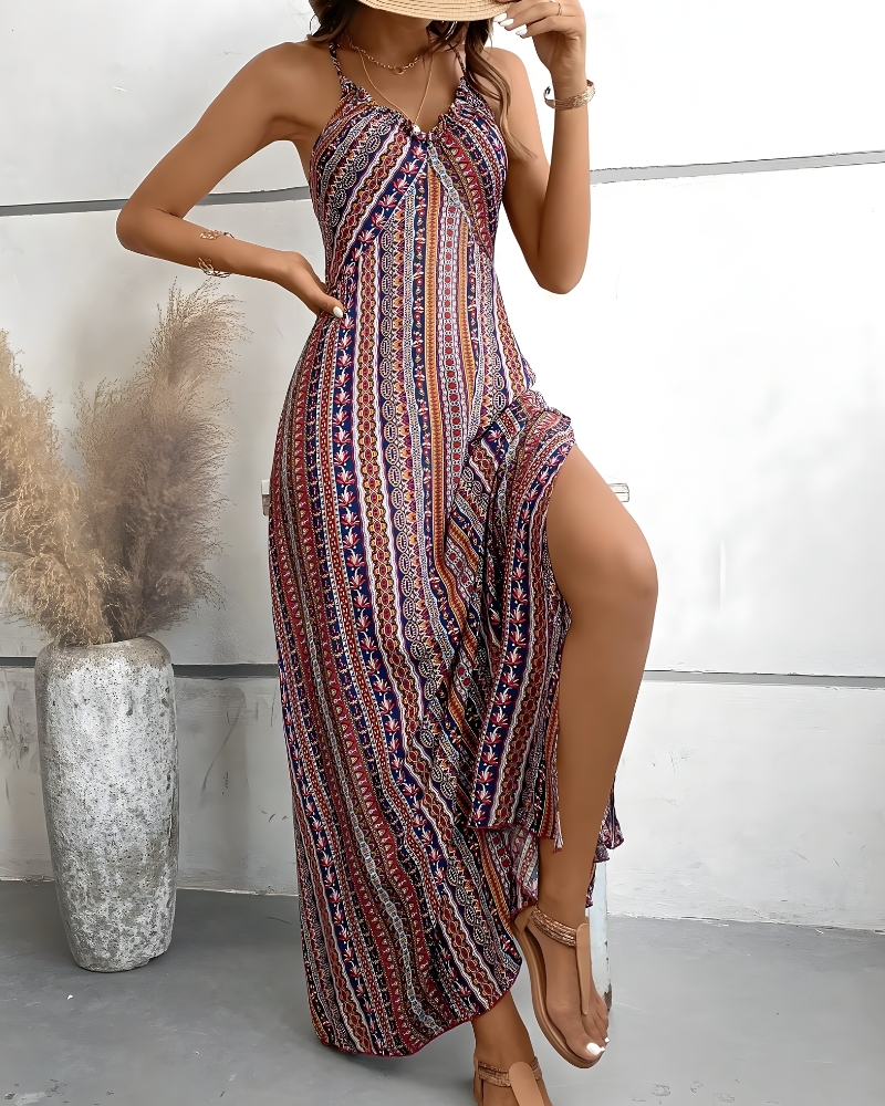 Robe longue boho plage dos nu ethnique