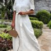 Robe longue broderie lacets coton bohème