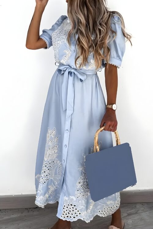 Robe longue broderie lacets coton bohème