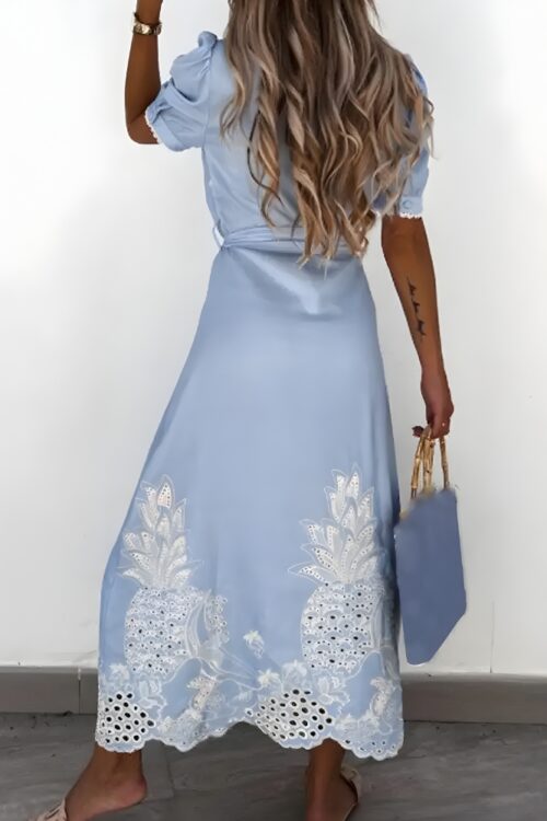 Robe longue broderie lacets coton bohème