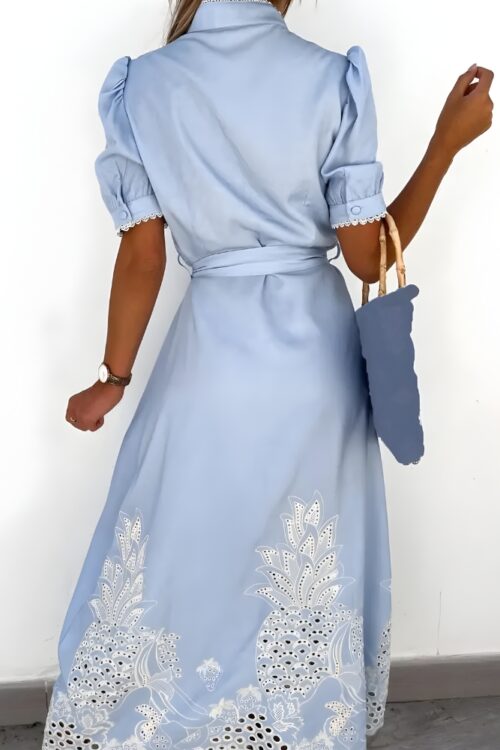 Robe longue broderie lacets coton bohème