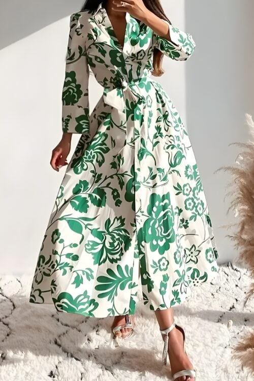 Robe longue chemise imprimé floral bohème