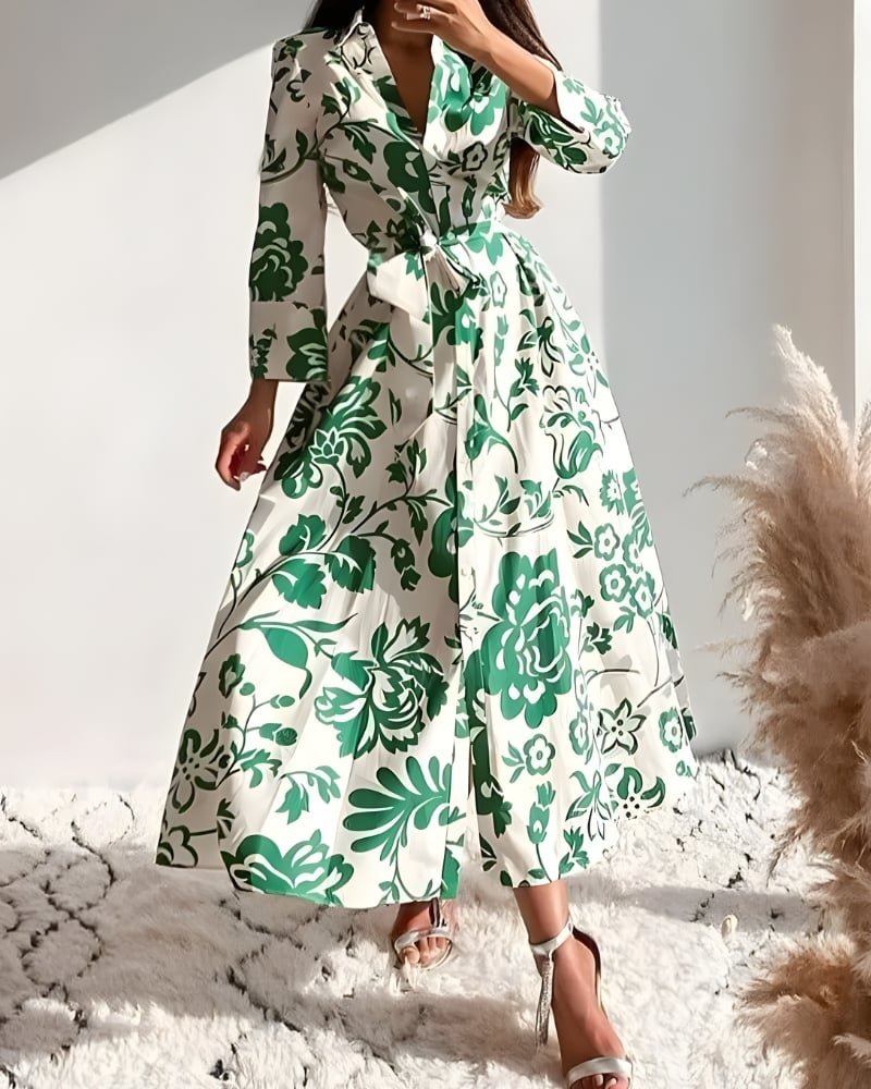 Robe longue chemise imprimé floral bohème
