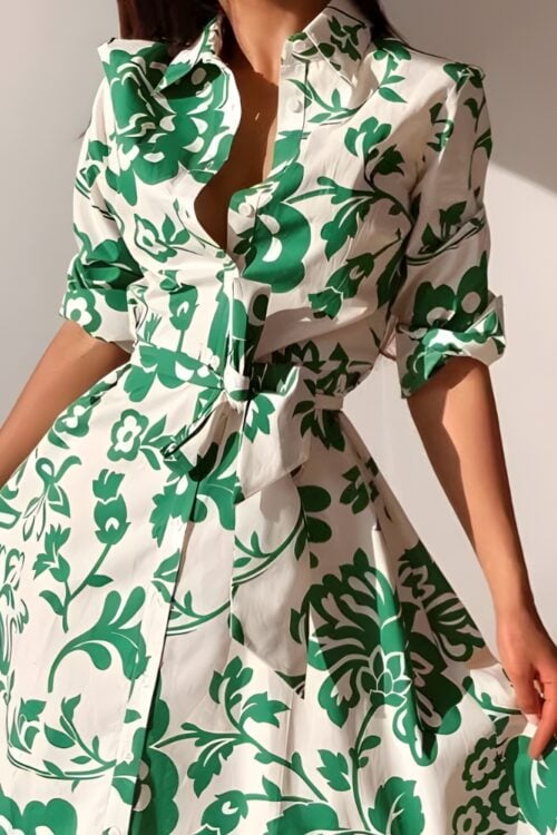 Robe longue chemise imprimé floral bohème