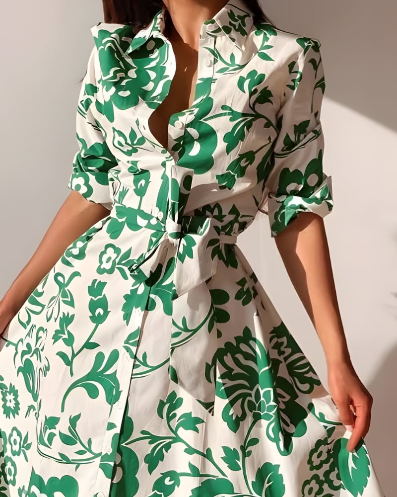 Robe longue chemise imprimé floral bohème