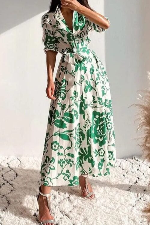 Robe longue chemise imprimé floral bohème