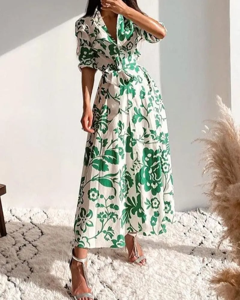 Robe longue chemise imprimé floral bohème