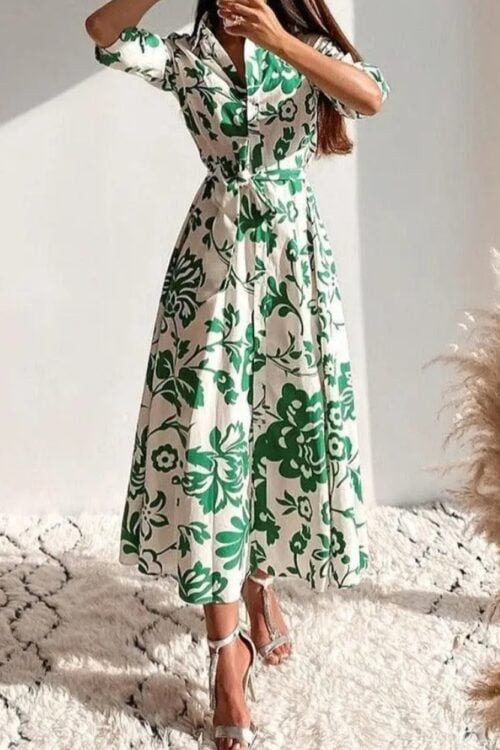 Robe longue chemise imprimé floral bohème