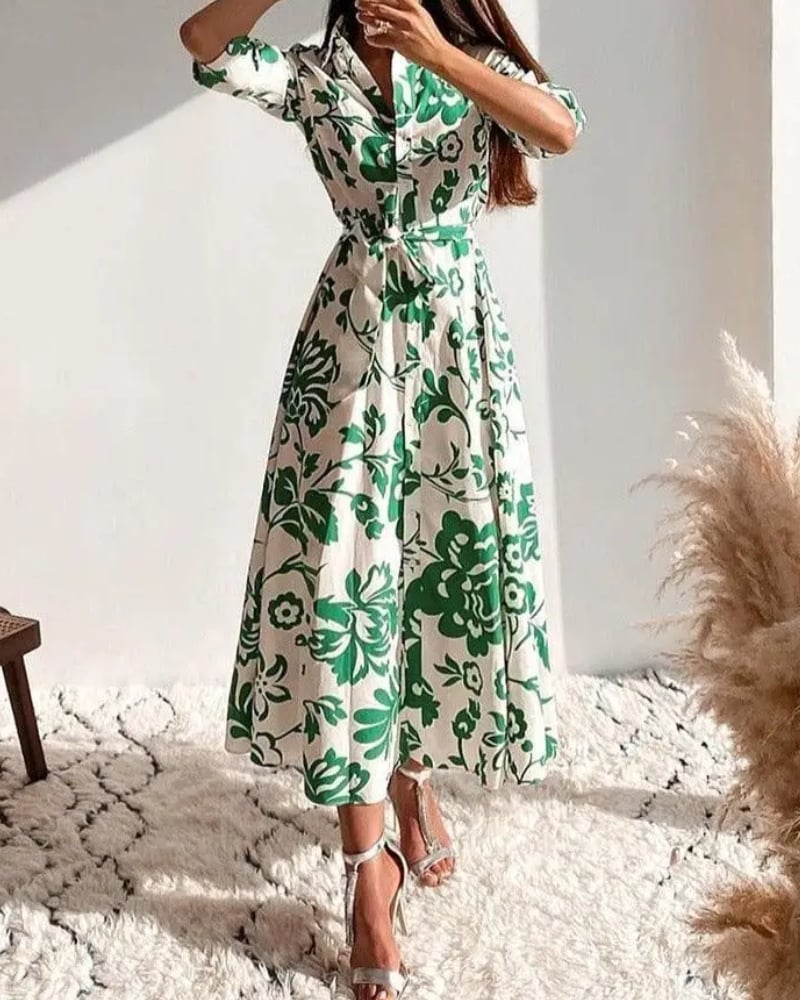 Robe longue chemise imprimé floral bohème