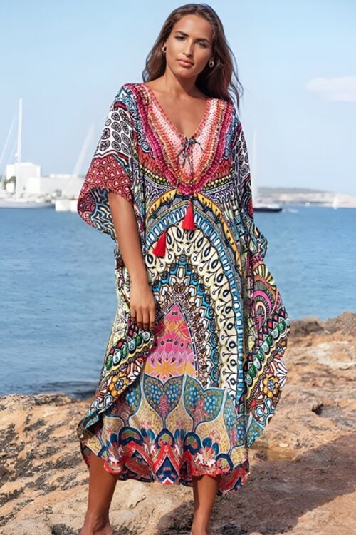 Robe longue couverture plage imprimé bohème