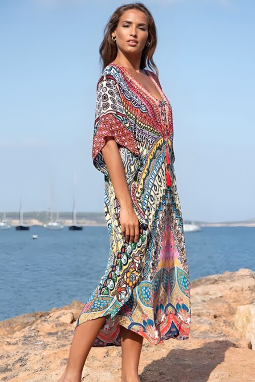 Robe longue couverture plage imprimé bohème