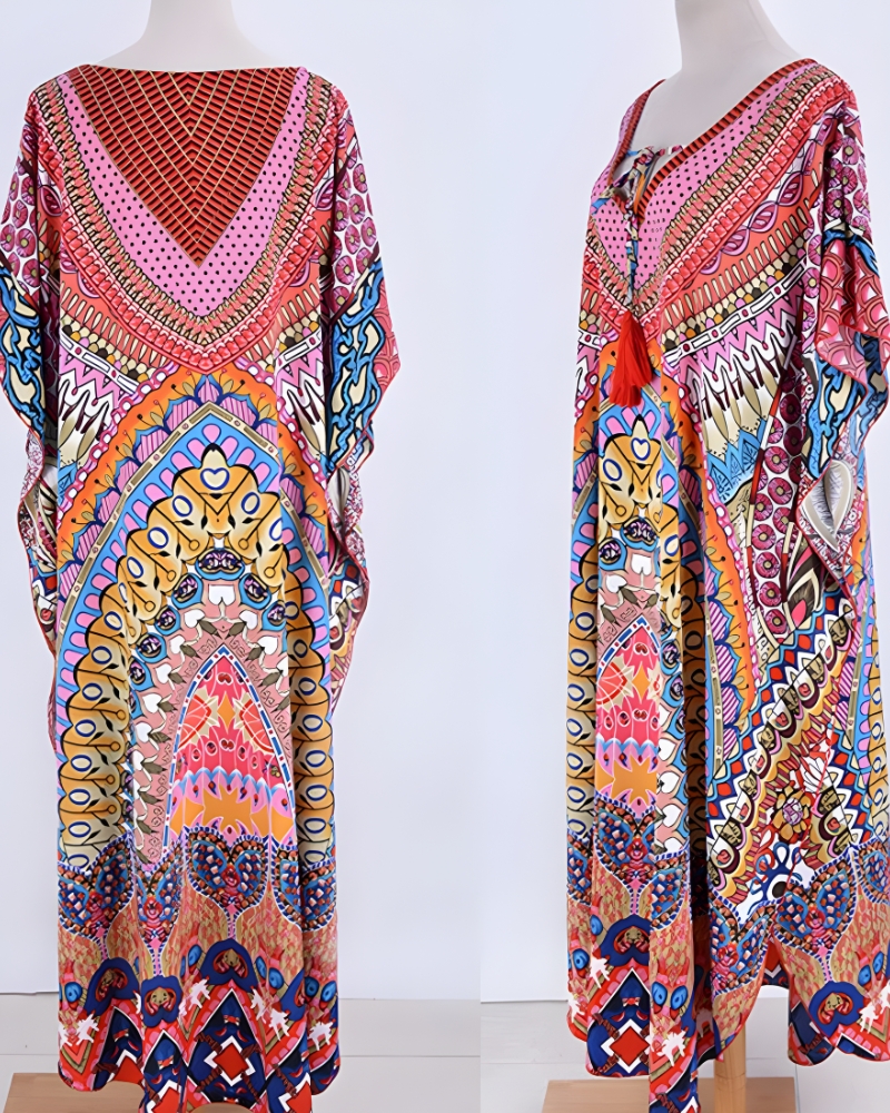 Robe longue couverture plage imprimé bohème