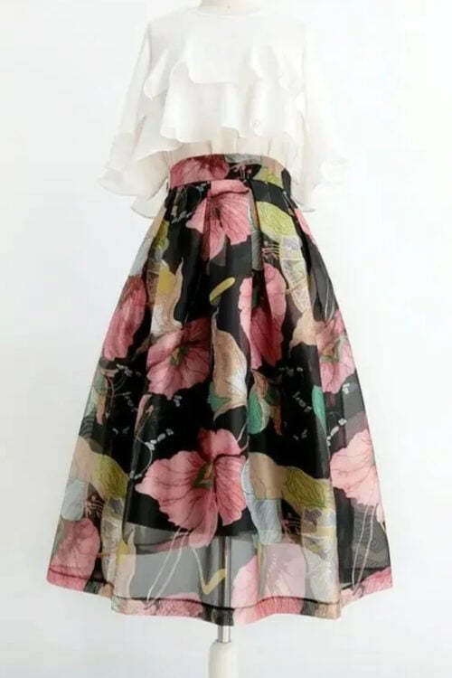 Robe longue décontractée imprimée taille empire