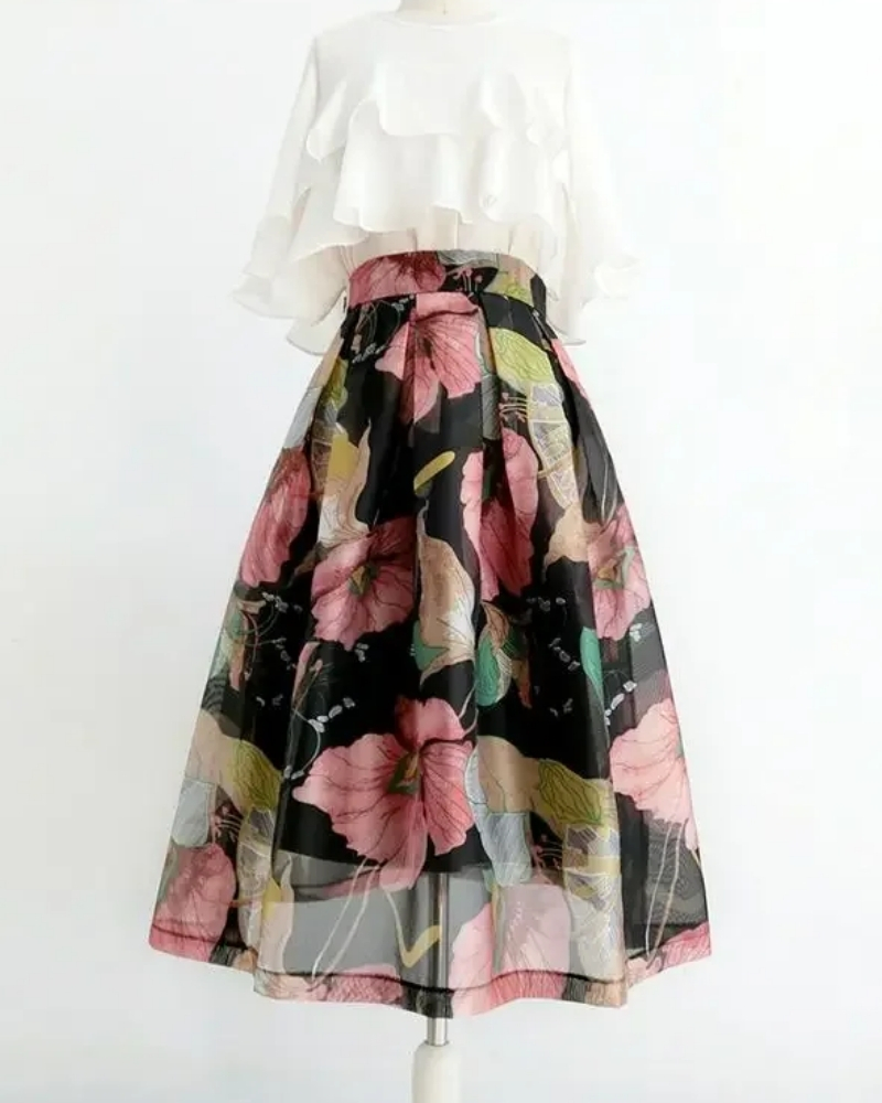 Robe longue décontractée imprimée taille empire