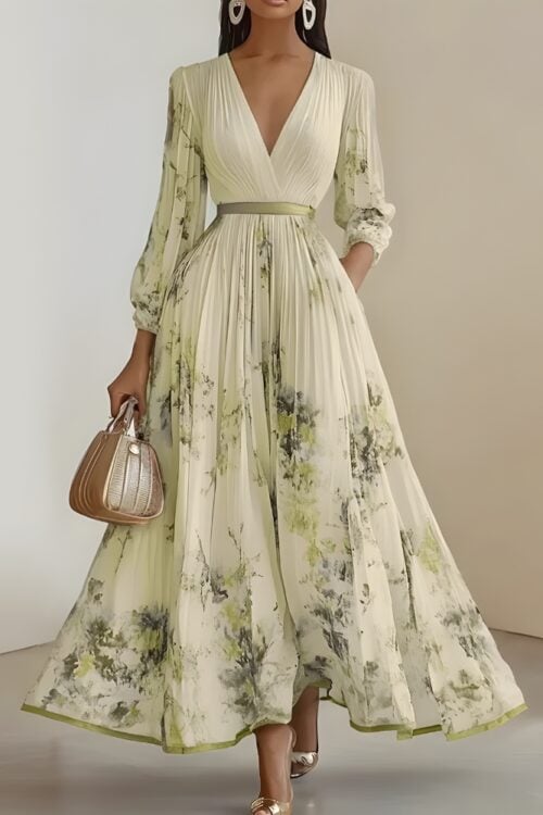 Robe longue imprimé col V bohème été