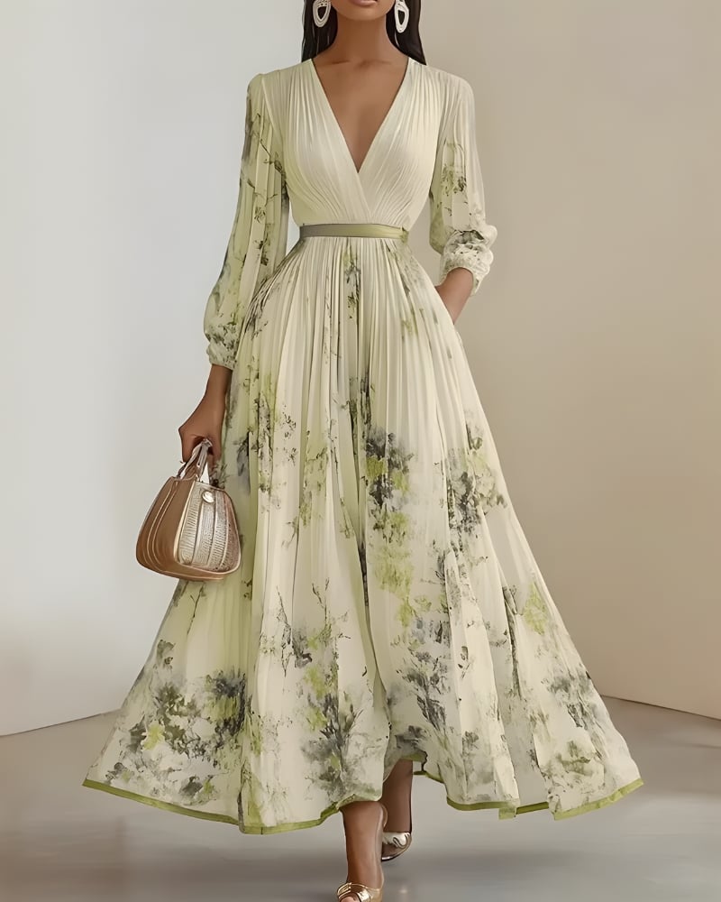Robe longue imprimé col V bohème été
