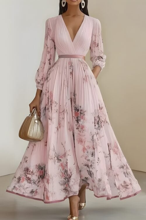 Robe longue imprimé col V bohème été