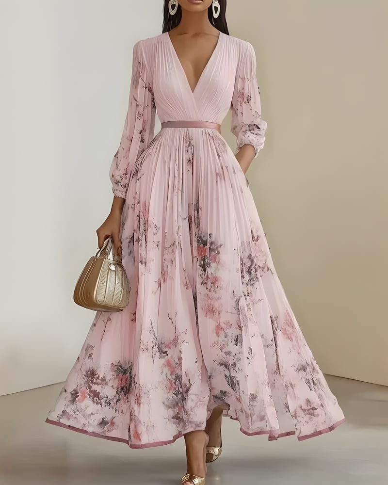 Robe longue imprimé col V bohème été