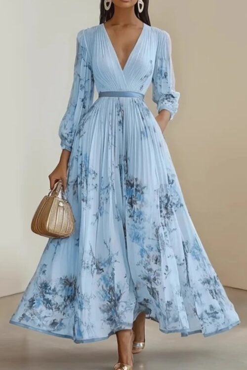 Robe longue imprimé col V bohème été