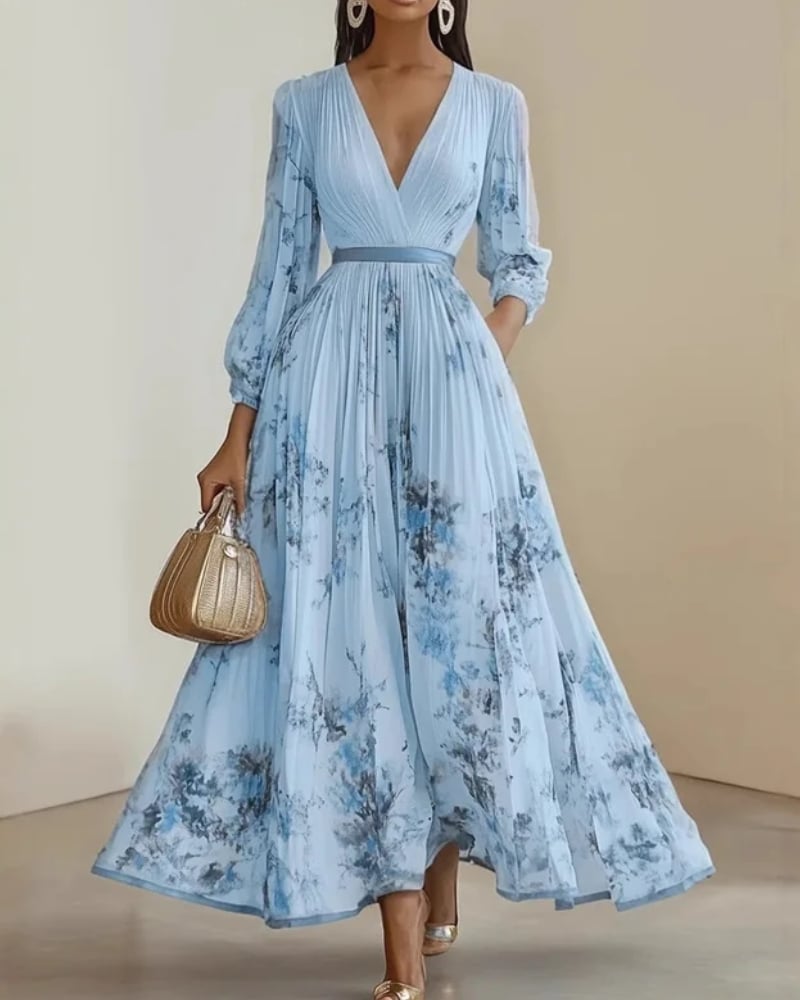 Robe longue imprimé col V bohème été